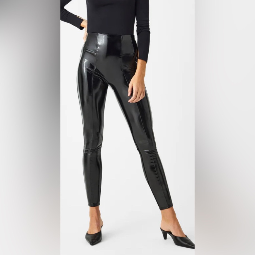 SPANX Faux Patent Leather Leggings, Black, size 1X Petite